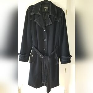 Style & Co Black Trench Coat with White Stitching